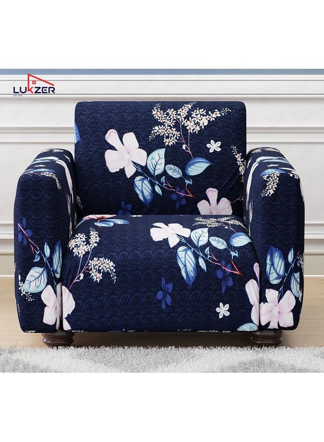 Lukzer غطاء أريكة عالمي مزهر باللون الأزرق البحري 5 مقاعد 3+1+1 | غطاء أريكة قابل للغسل ومضاد للانزلاق مغطى بالكامل بزاوية 360° | غطاء من البوليستر + سباندكس بوزن 140 جرام (SC-012-05) - Image 4