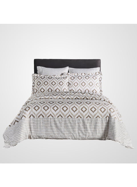 7-Piece Cotton Comforter Set With Removable Filler - King 260 x 240 Cms Cream and Brown.