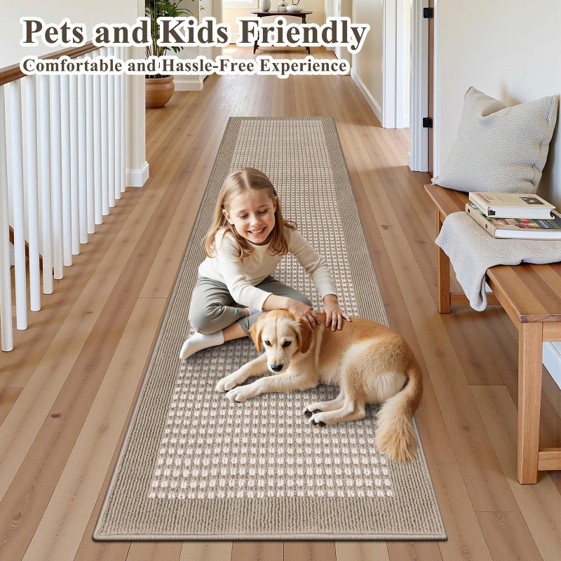 Ileading Hallway Runner Rug 2'x10' Heavy-Duty Durable Entryway Floor Mat with Non Slip Rubber Backing for Busy Traffic Extended Indoor Doormat Machine Washable Beige Kitchen Throw Rug for Corridor - Image 2