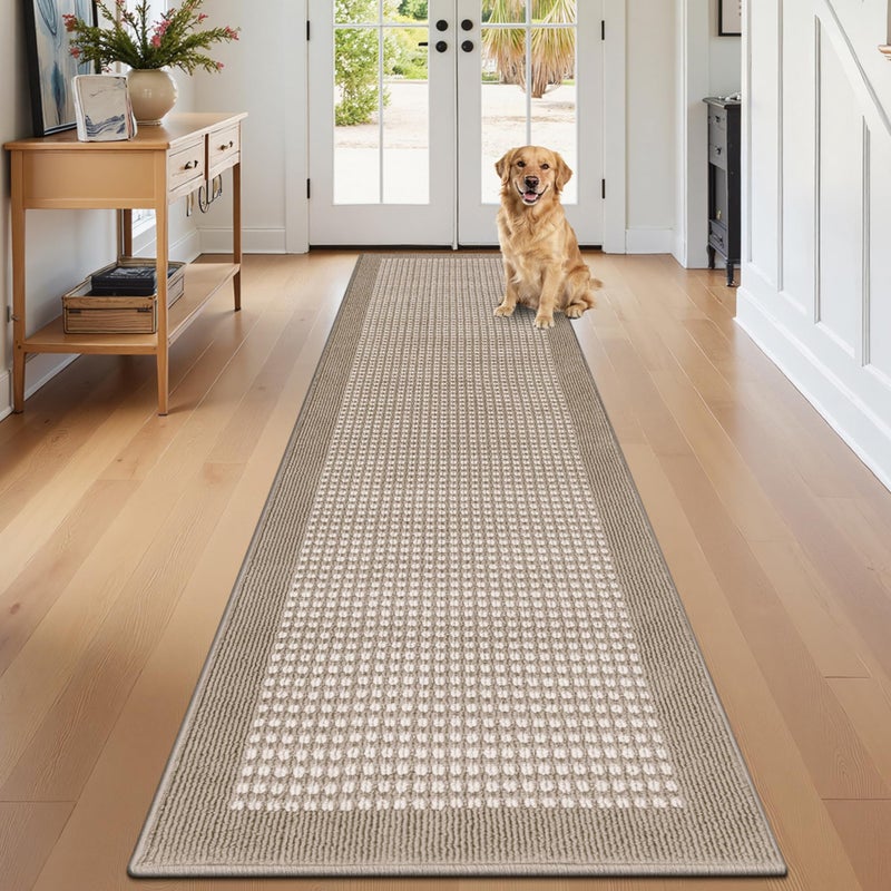 Ileading Hallway Runner Rug 2'x10' Heavy-Duty Durable Entryway Floor Mat with Non Slip Rubber Backing for Busy Traffic Extended Indoor Doormat Machine Washable Beige Kitchen Throw Rug for Corridor - Image 1