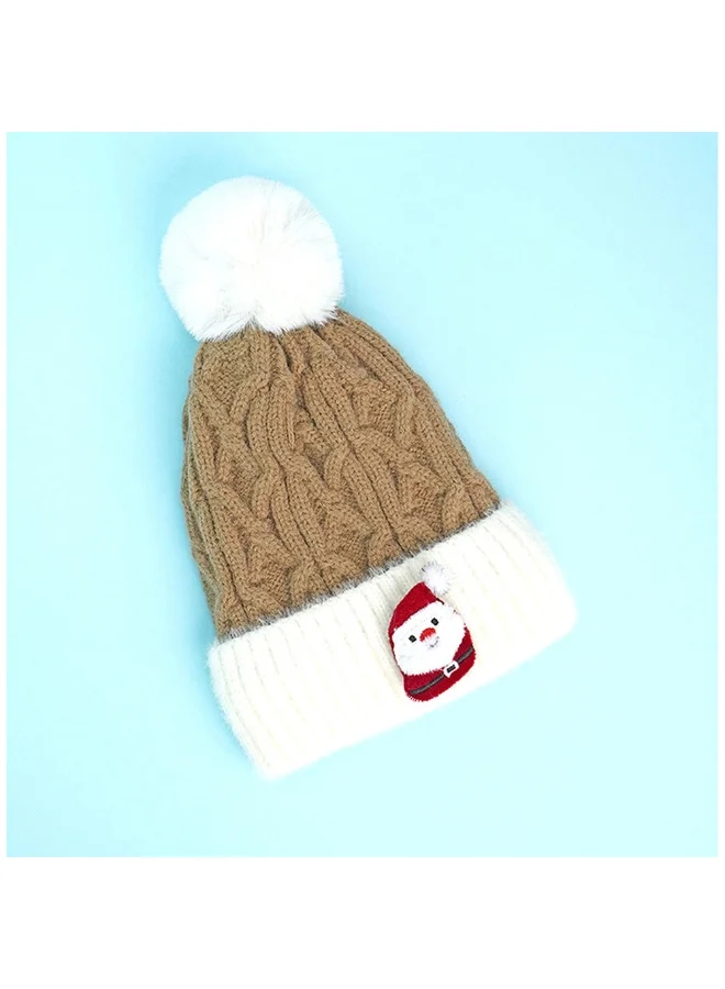 LITTLE SURPRISE BOX Brown Santa Christmas Themed Woolen Winter Cap Beanie For Kids