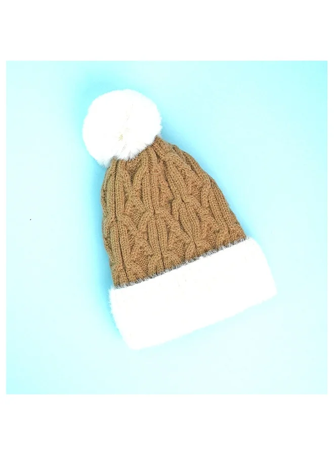 LITTLE SURPRISE BOX Brown Santa Christmas Themed Woolen Winter Cap Beanie For Kids