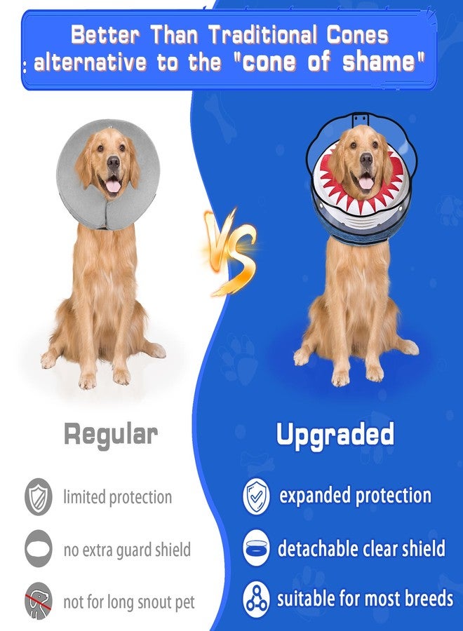 Lmlpt Inflatable Dog Cone Collar Soft Dog Cone Alternative After Surgery to Stop Licking for Large Medium Dogs Recovery Donut Cone Adjustable Neck Collar with Enhanced Anti-Licking Guard Shield,Shark Blue,M - Image 5