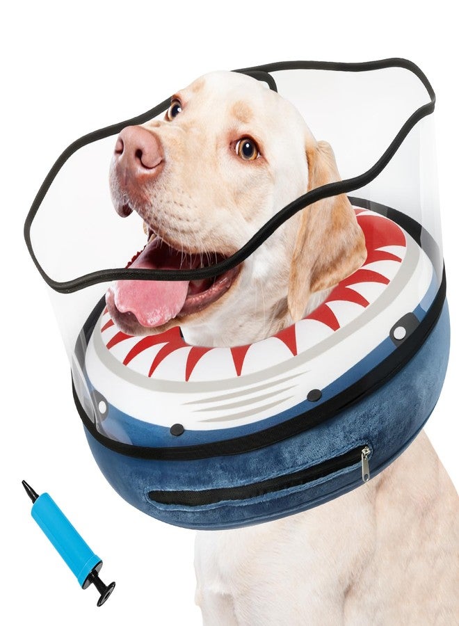 Lmlpt Inflatable Dog Cone Collar Soft Dog Cone Alternative After Surgery to Stop Licking for Large Medium Dogs Recovery Donut Cone Adjustable Neck Collar with Enhanced Anti-Licking Guard Shield,Shark Blue,M - Image 1