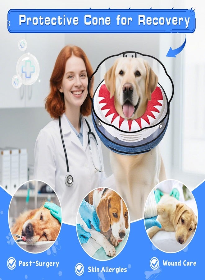 Lmlpt Inflatable Dog Cone Collar Soft Dog Cone Alternative After Surgery to Stop Licking for Large Medium Dogs Recovery Donut Cone Adjustable Neck Collar with Enhanced Anti-Licking Guard Shield,Shark Blue,M - Image 4