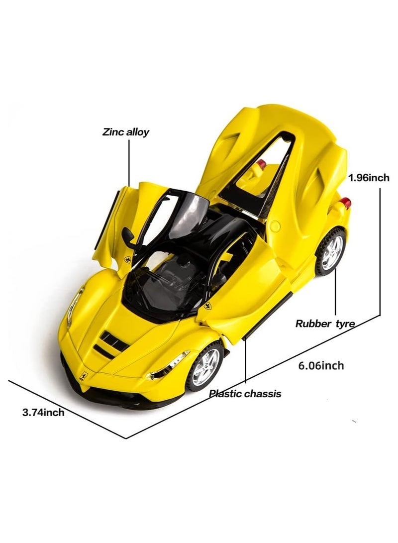 Dexo 1:32 Scale Diecast Model Car with Light & Sound – Pull Back Metal Toy Car with Openable Doors, Realistic Race Car for Kids & Collectors (Yellow) - Image 1