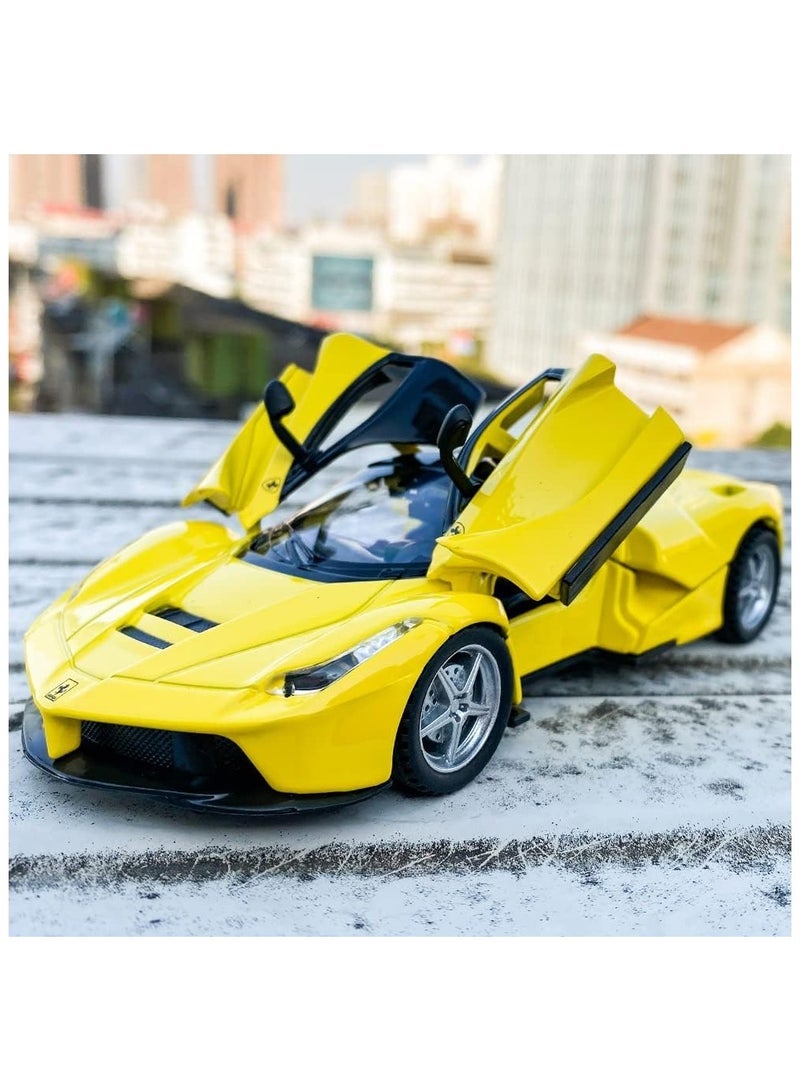 Dexo 1:32 Scale Diecast Model Car with Light & Sound – Pull Back Metal Toy Car with Openable Doors, Realistic Race Car for Kids & Collectors (Yellow) - Image 3
