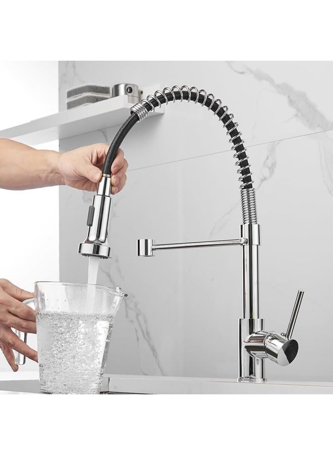 OWOFAN Spring Kitchen Sink Faucet Commercial Single Handle Single Lever Kitchen Faucet with Pull Down Sprayer, Polished Chrome Kitchen Faucets - Image 4