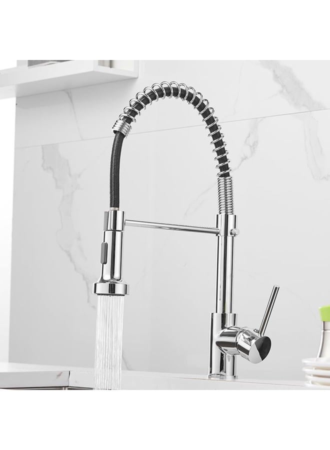 OWOFAN Spring Kitchen Sink Faucet Commercial Single Handle Single Lever Kitchen Faucet with Pull Down Sprayer, Polished Chrome Kitchen Faucets - Image 3