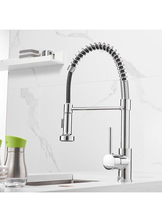 OWOFAN Spring Kitchen Sink Faucet Commercial Single Handle Single Lever Kitchen Faucet with Pull Down Sprayer, Polished Chrome Kitchen Faucets - Image 2