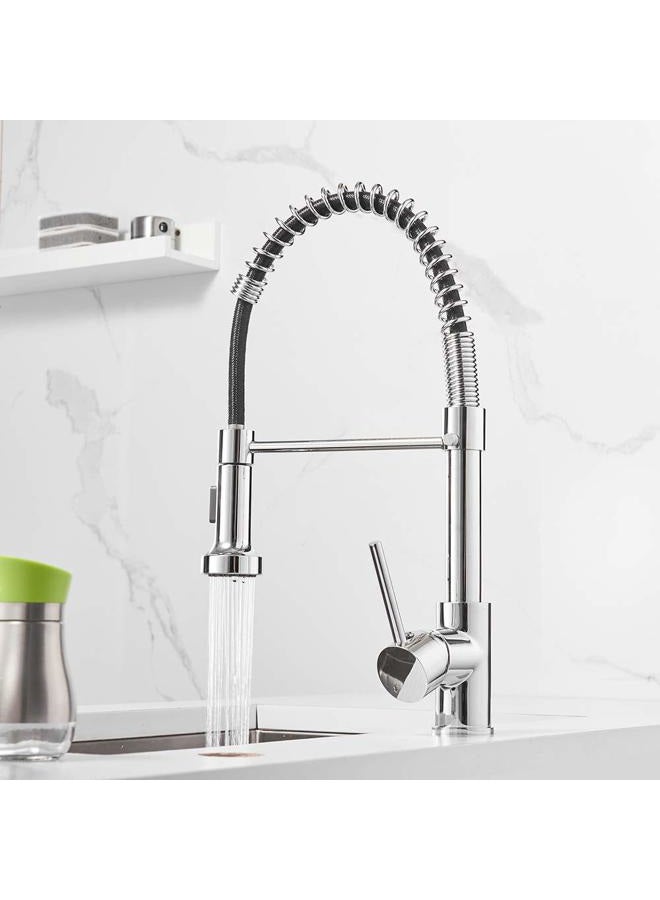 OWOFAN Spring Kitchen Sink Faucet Commercial Single Handle Single Lever Kitchen Faucet with Pull Down Sprayer, Polished Chrome Kitchen Faucets - Image 1