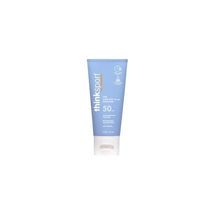 Thinksport SPF 50+ Sunscreen for Face with Clear Zinc Oxide, 2 Fl Oz – Safe, Natural, Water Resistant Face Sunscreen UVA/UVB Sun Protection – Vegan, Reef Safe Sunscreen