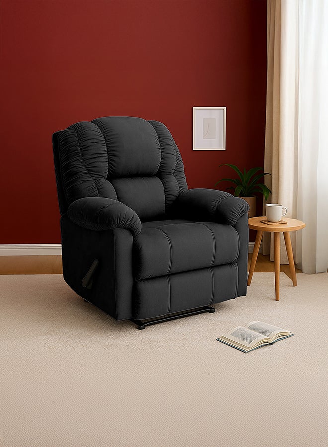 باك كومفرت كومفي تيشير | كرسي استرخاء منجد بالمخمل - أسود - 90×80×105 سم - Image 1