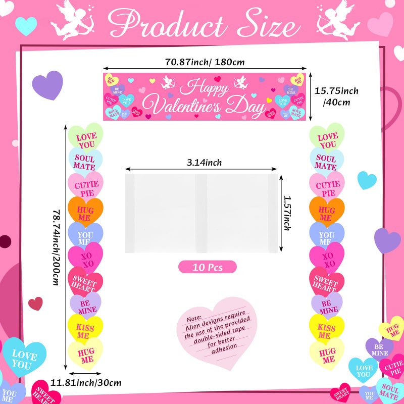 Mindsoft 3 Pcs Valentineâ€˜s Day Door Banner Classroom Conversation Heart Banner 71x12 Inch Happy Valentines Front Door Hanging Decoration Romantic Pattern for Home Wall Office Party Supplies(Colorful) - Image 2