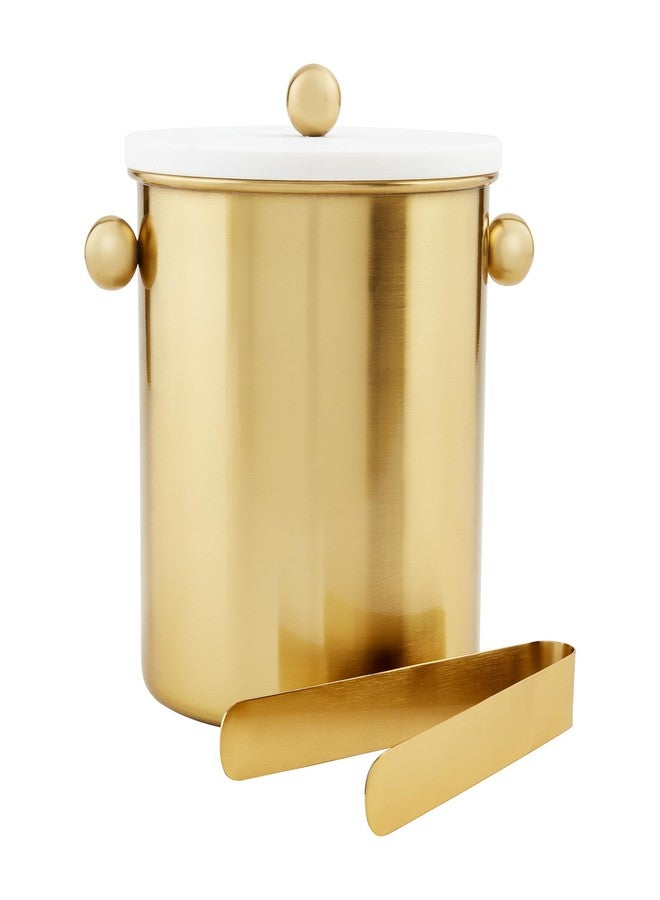 Mud Pie Brass Marble Ice Bucket; bucket 7" x 7 1/2" dia | tongs 7" - Image 2