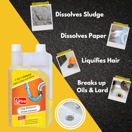URBA Drain Cleaner & Clog Block Remover 500 ml, Cleaner for Shower or Sink Drains, Unclogs and Removes Hair, Soap Scum, Blockages, for regular use in drains, grease-traps, gullies & pipework - Image 3