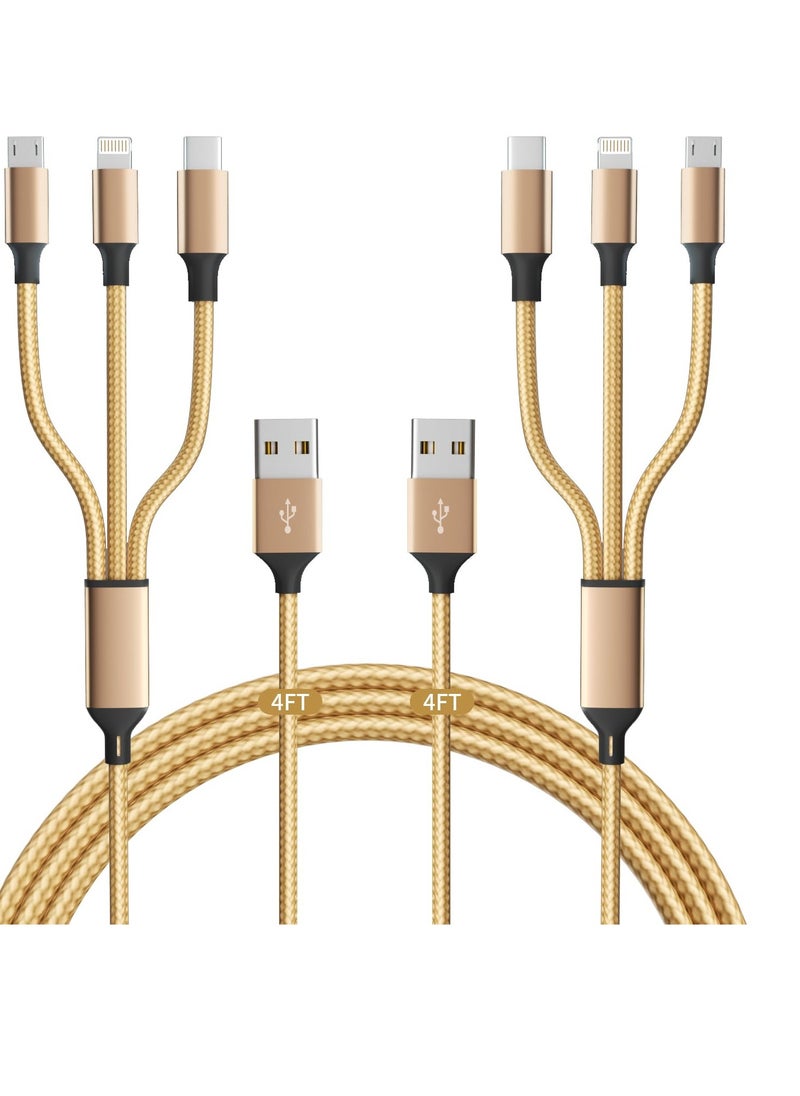 Generic - (2 Pack) Charger Cable Nylon Braided 3 in 1 Charging Cable Multi USB Cable Fast Charging Cord with Type-C, Micro USB and IP Port, Compatible with Most iPhones & iPads & Android - Image 1
