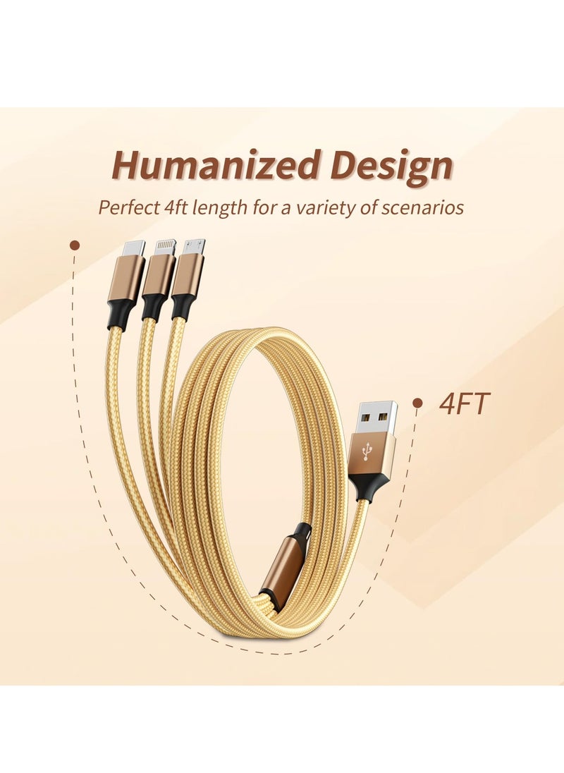 Generic - (2 Pack) Charger Cable Nylon Braided 3 in 1 Charging Cable Multi USB Cable Fast Charging Cord with Type-C, Micro USB and IP Port, Compatible with Most iPhones & iPads & Android - Image 1