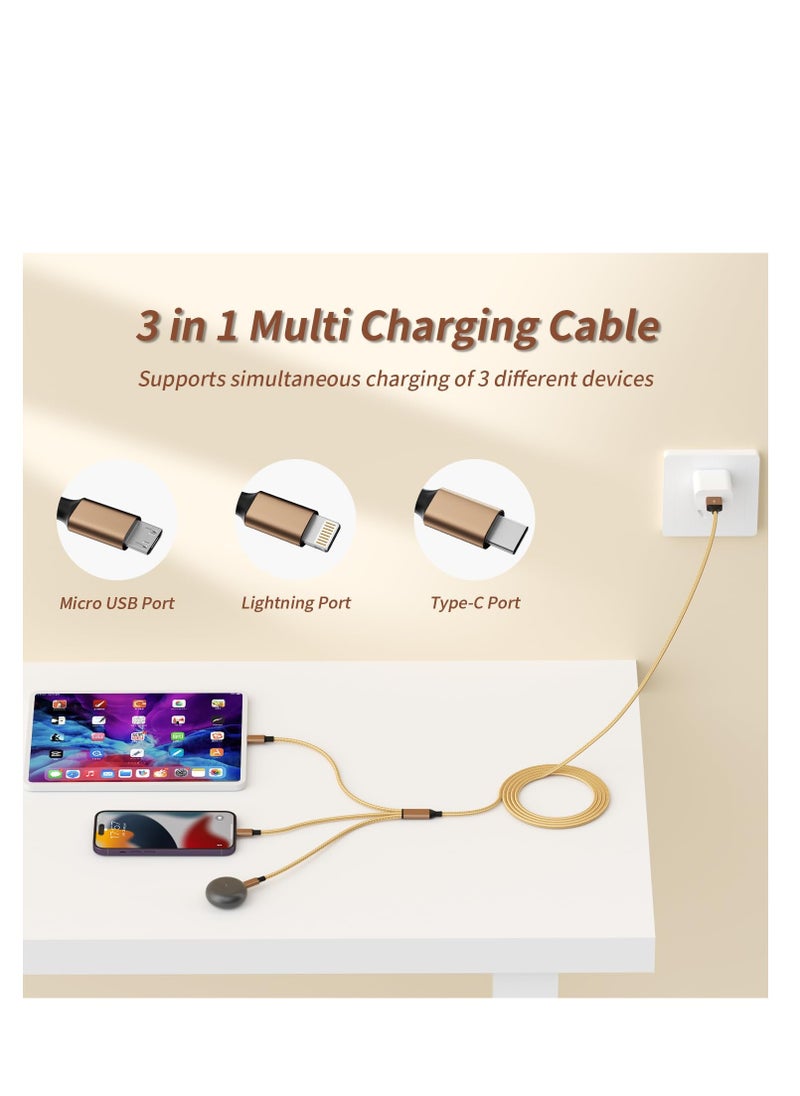 Generic - (2 Pack) Charger Cable Nylon Braided 3 in 1 Charging Cable Multi USB Cable Fast Charging Cord with Type-C, Micro USB and IP Port, Compatible with Most iPhones & iPads & Android - Image 1