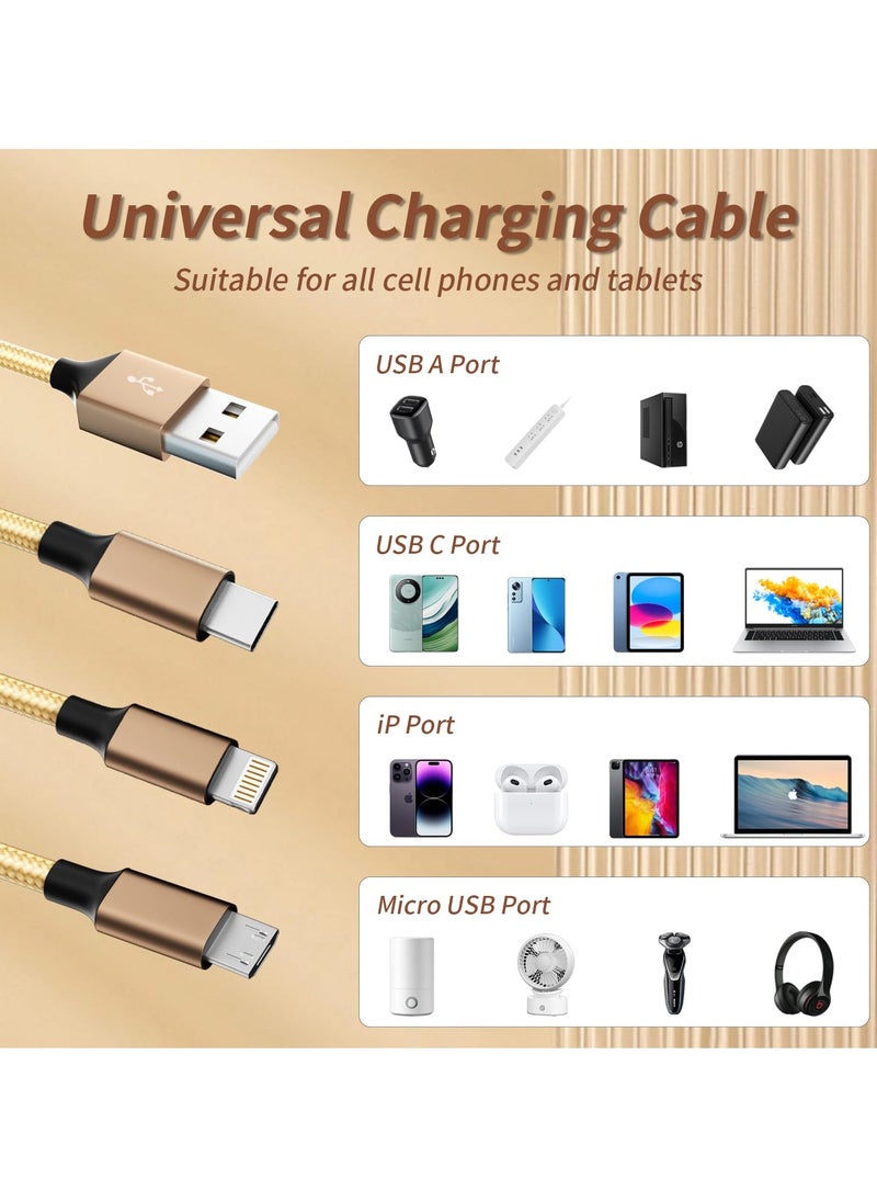 Generic - (2 Pack) Charger Cable Nylon Braided 3 in 1 Charging Cable Multi USB Cable Fast Charging Cord with Type-C, Micro USB and IP Port, Compatible with Most iPhones & iPads & Android - Image 1