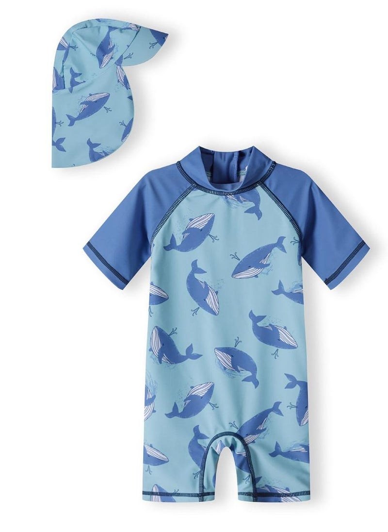 MINOTI Boys rash short sleeve all-in-one with hat light blue - Image 1