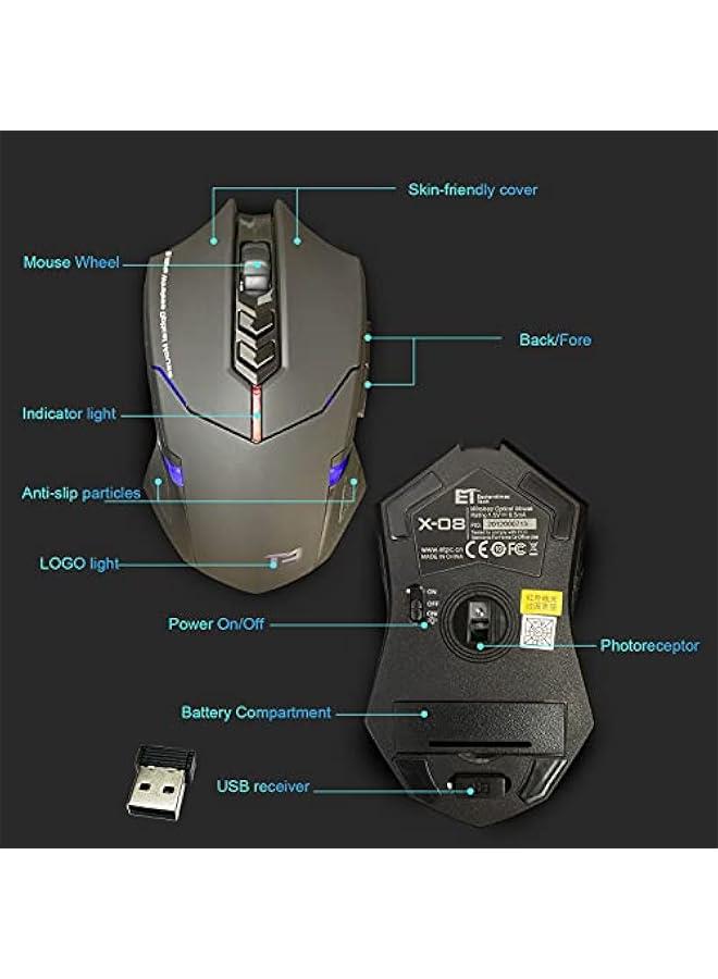 SKY TOUCH Wireless Gaming Mouse with Unique Silent Click, Ergonomic Grips, 2400 DPI, 2 Programmable Side ons, Breathing Backlit, 7-on Design- Black - Image 3
