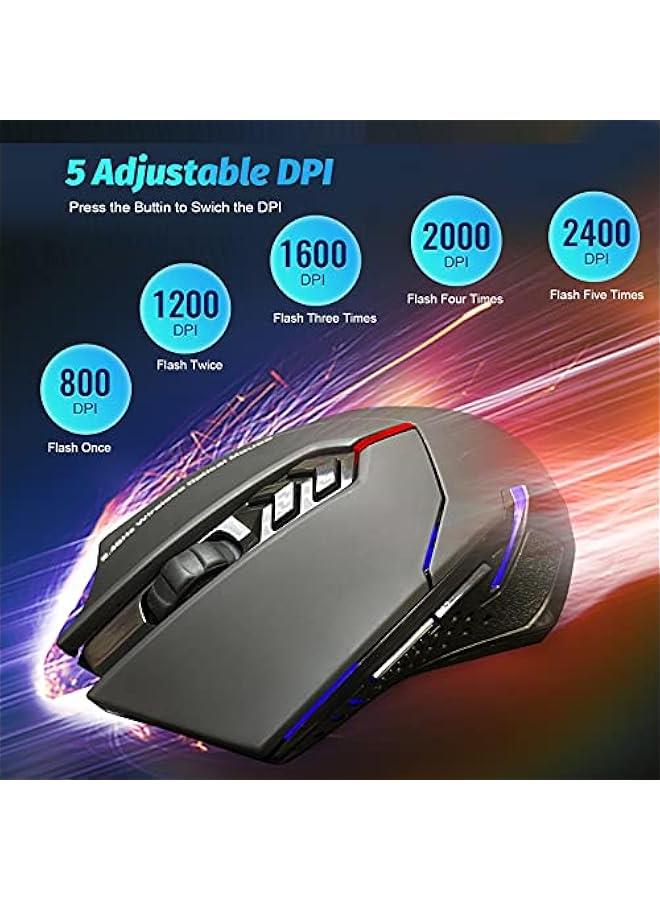 SKY TOUCH Wireless Gaming Mouse with Unique Silent Click, Ergonomic Grips, 2400 DPI, 2 Programmable Side ons, Breathing Backlit, 7-on Design- Black - Image 2