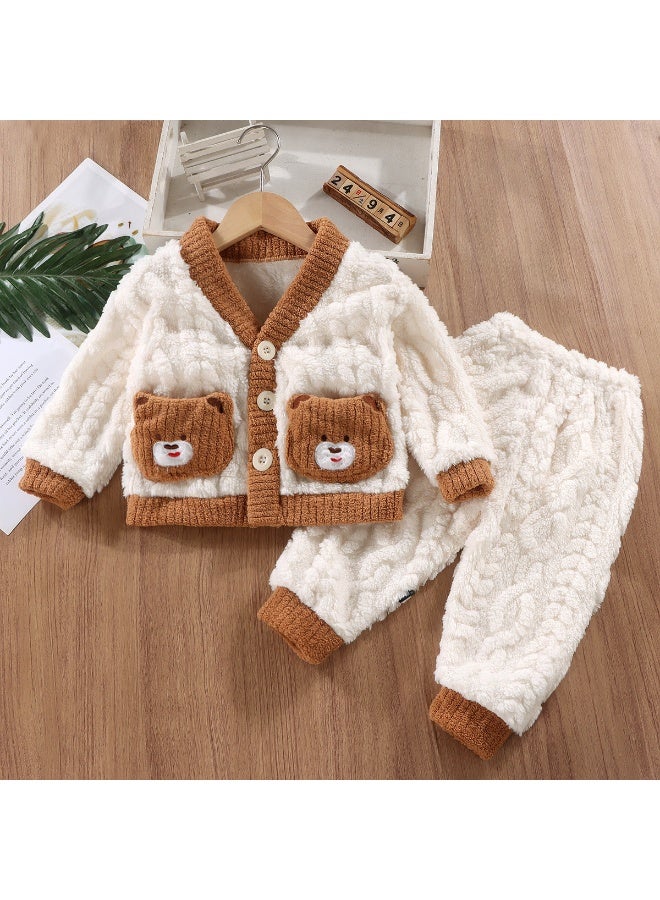 Children Plush Pajamas Winter Boys Girls  Fleece Thickened Warm Cartoon Top +Trousers Homewear Sets Kids Sleepwear Suit - Image 1
