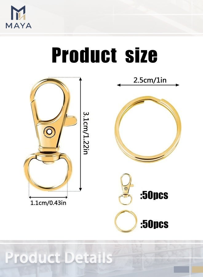 Maya 100PCS Gold Swivel Clasps Lanyard Snap Hooks with Key Rings, Key Chain Clip Hooks Lobster Claw Clasps for Keychains Jewelry DIY Crafts (Swivel Clasps+Key Rings) - Image 2