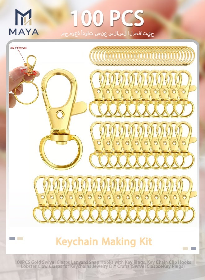 Maya 100PCS Gold Swivel Clasps Lanyard Snap Hooks with Key Rings, Key Chain Clip Hooks Lobster Claw Clasps for Keychains Jewelry DIY Crafts (Swivel Clasps+Key Rings) - Image 1
