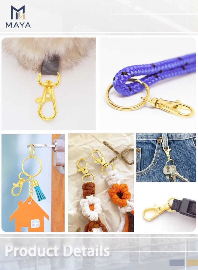 Maya 100PCS Gold Swivel Clasps Lanyard Snap Hooks with Key Rings, Key Chain Clip Hooks Lobster Claw Clasps for Keychains Jewelry DIY Crafts (Swivel Clasps+Key Rings) - Image 3