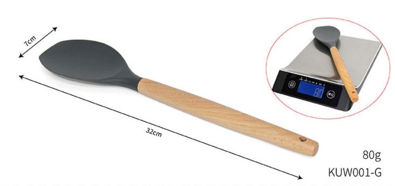 P-Plus International Silicone Cooking Utensils Kitchen Utensil Set Heat Resistant Wooden Handles Kitchen Gadgets Tools Set for Nonstick Cookware (BPA Free) (Round Spatula A, Black) - Image 2