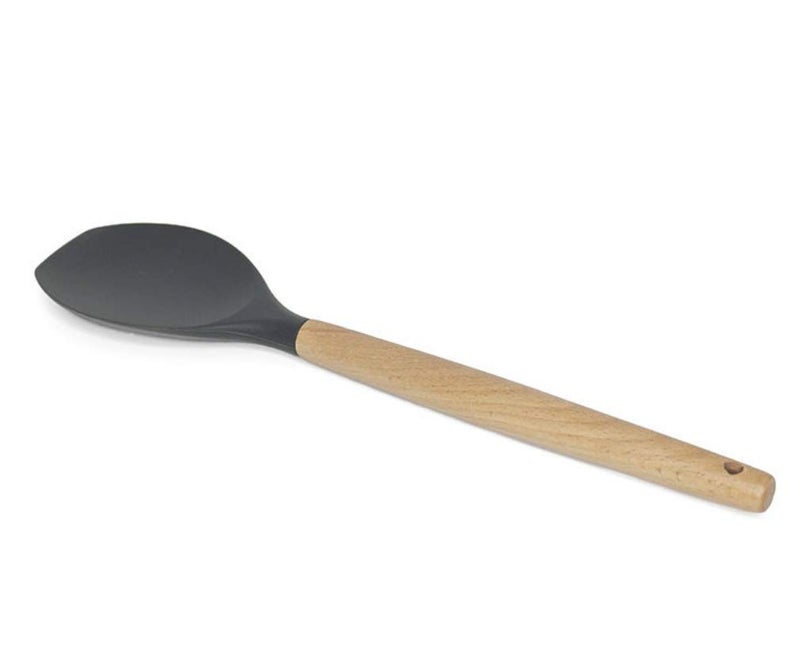 P-Plus International Silicone Cooking Utensils Kitchen Utensil Set Heat Resistant Wooden Handles Kitchen Gadgets Tools Set for Nonstick Cookware (BPA Free) (Round Spatula A, Black) - Image 1