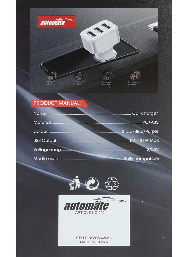 AUTO MATE 3 Ports Usb Car Charger White 61.2 W - Image 4