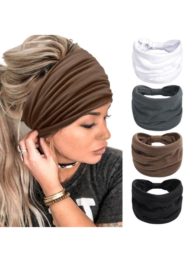 TERSE Headbands for Women 7'' Extra Wide Head Bands Non Slip Boho Women's Hair Band Fashion Knotted Workout Yoga Turban Head Wraps African (4 Packs)  - Image 1
