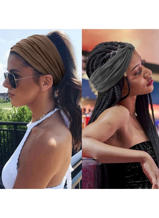 TERSE Headbands for Women 7'' Extra Wide Head Bands Non Slip Boho Women's Hair Band Fashion Knotted Workout Yoga Turban Head Wraps African (4 Packs)  - Image 3