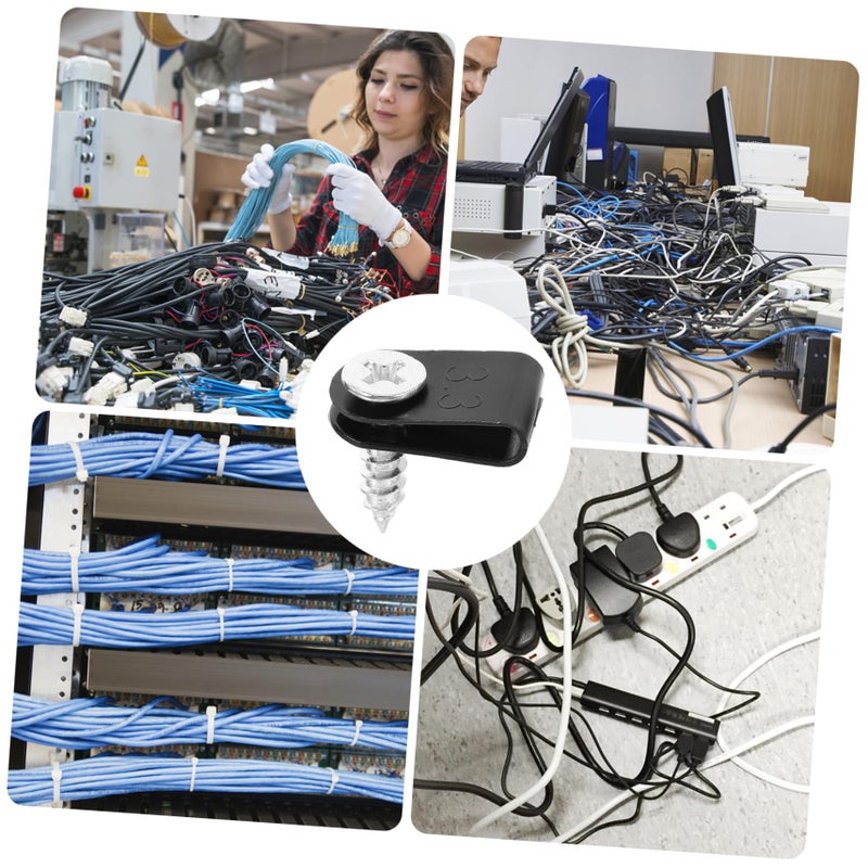 Black 100 Pcs Electrical Wire Clips Cable Cord Holders Wall Mountable For Management - Image 4