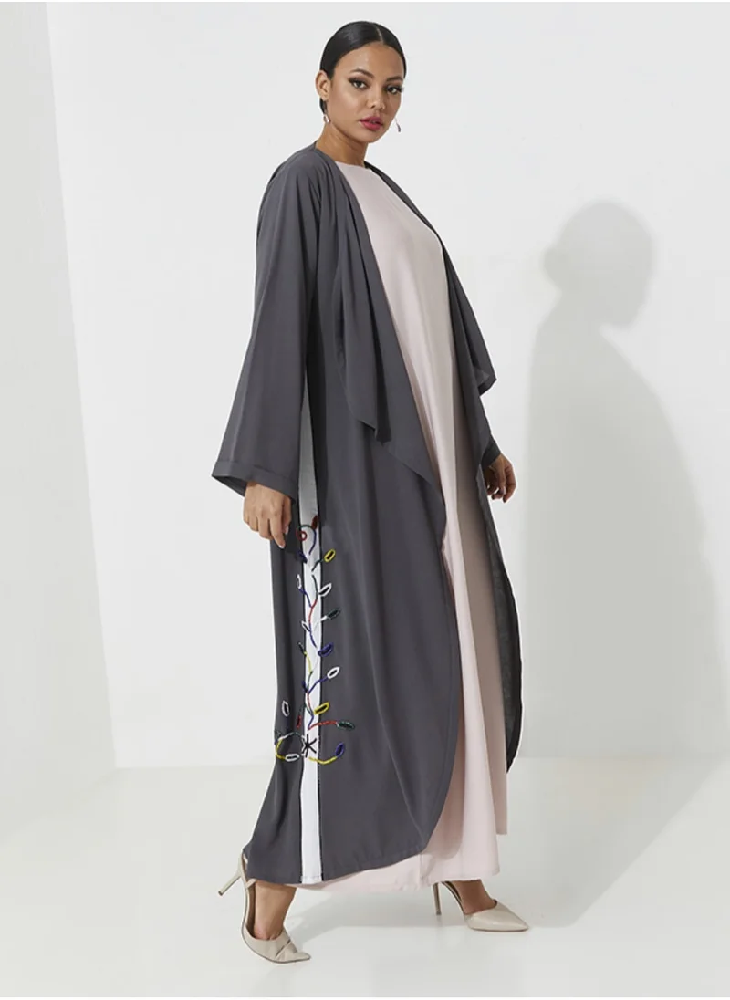Rosette Abaya Abaya with mix Color embroidered Wide sleeves