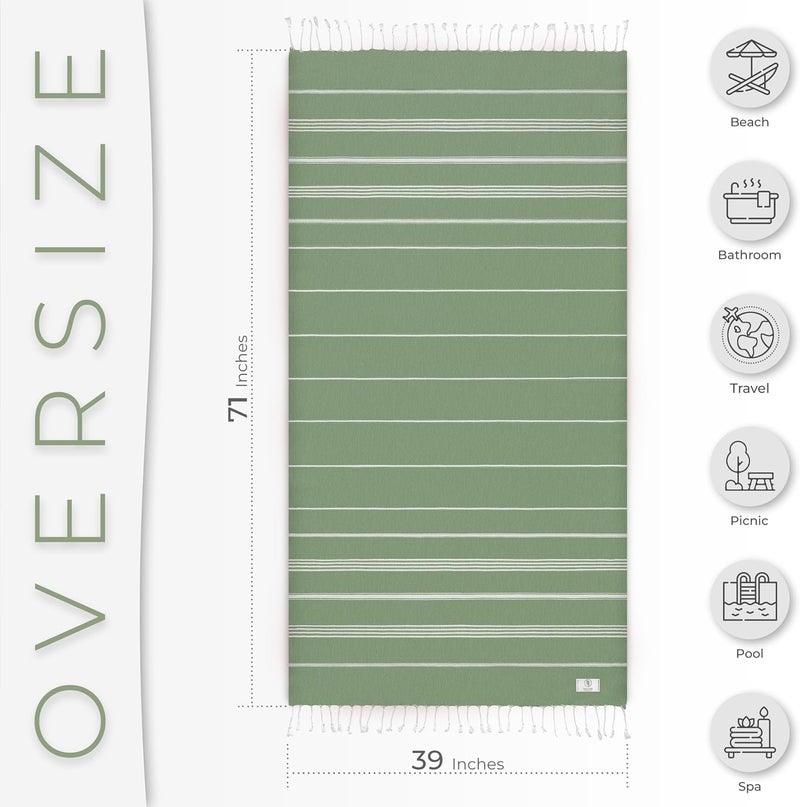 Ossano Turkish Beach Towel Absorbent & Quick Dry Oversized (39" x 71") - Decorative, Versatile and Functional as Yoga Mat, Picnic Blanket, Travel Blanket, Bath, Cruise, Gym Towel - Green - Image 3