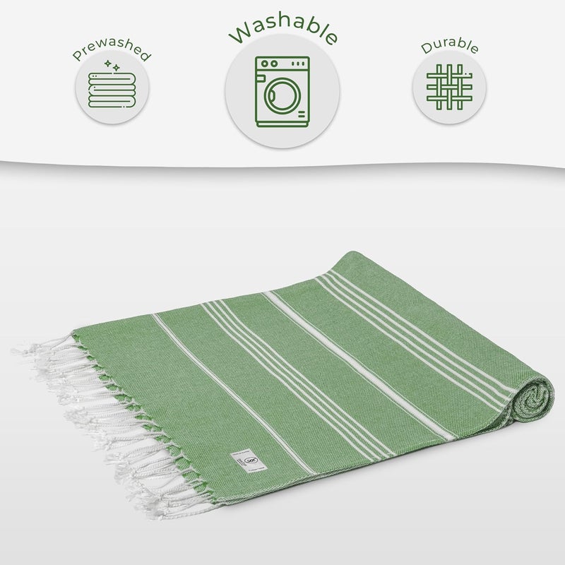 Ossano Turkish Beach Towel Absorbent & Quick Dry Oversized (39" x 71") - Decorative, Versatile and Functional as Yoga Mat, Picnic Blanket, Travel Blanket, Bath, Cruise, Gym Towel - Green - Image 5