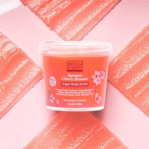 BRYAN  CANDY Bryan & Candy Cherry Blossom Sugar Body Scrub PH 5.5 For Tan Removal & Exfoliation|For Women & Men|Enriched with Macadamia and Argan oil|Removes Dirt & Dead Skin from Knees, Elbows & Ankles - 250g - Image 2