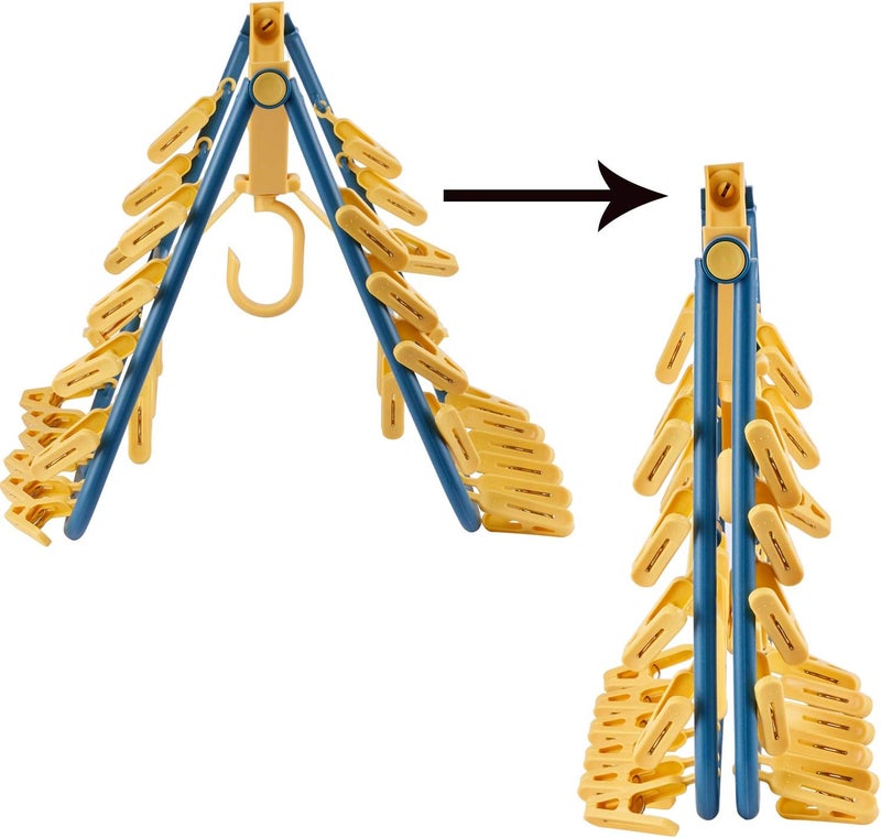 Foshine Drip Hanger Foldable Clip Hangers Plastic with 32 Drying Clips Wind-Proof Hook Underwear Hanger with Clips Laundry Drying Rack Hanger for Socks Bras Lingerie Cloand Plastic ClothesPins - Image 2