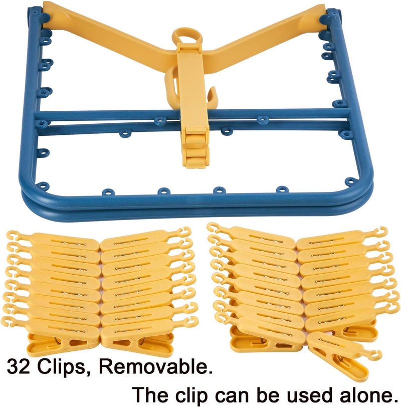 Foshine Drip Hanger Foldable Clip Hangers Plastic with 32 Drying Clips Wind-Proof Hook Underwear Hanger with Clips Laundry Drying Rack Hanger for Socks Bras Lingerie Cloand Plastic ClothesPins - Image 4