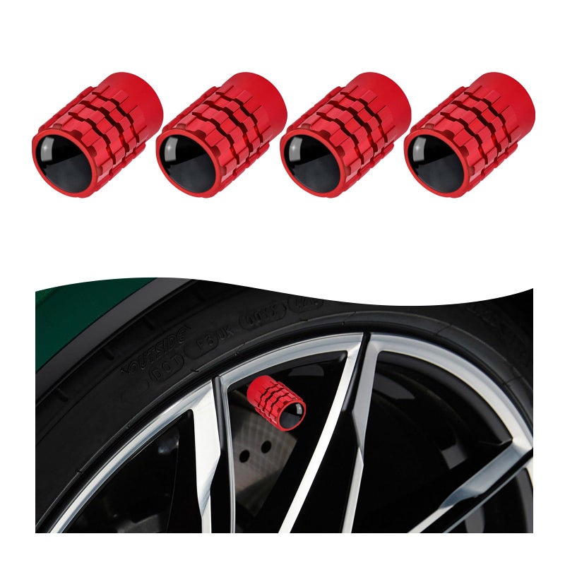 Dickno 4 PCS Tire Valve Stem Caps Leakproof Car Tire Air Valve Stem Covers with Rubber Ring Corrosion Resistant Auto Tire Valve Stem Cap Cover Universal Vehicle Accessories Red Normal - Image 3
