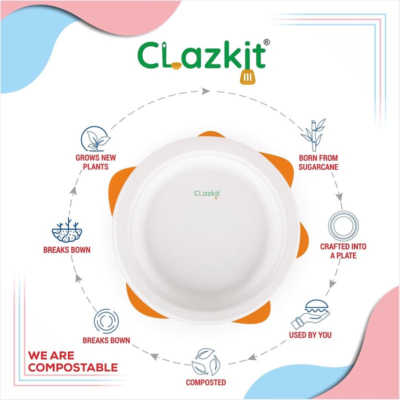 Clazkit 10 Inch Round 100 Pc Bagasse Plates Bamboo Plates Like Party Pack Biodegradable Eco Friendly Plates Alternative to Plastic Plate Paper Plate - Image 3