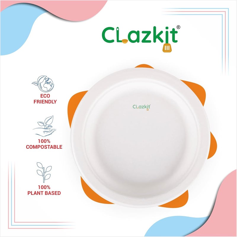 Clazkit 10 Inch Round 100 Pc Bagasse Plates Bamboo Plates Like Party Pack Biodegradable Eco Friendly Plates Alternative to Plastic Plate Paper Plate - Image 4