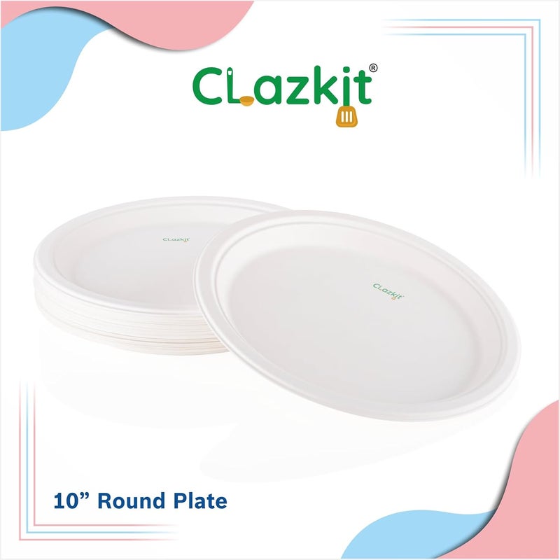Clazkit 10 Inch Round 100 Pc Bagasse Plates Bamboo Plates Like Party Pack Biodegradable Eco Friendly Plates Alternative to Plastic Plate Paper Plate - Image 5