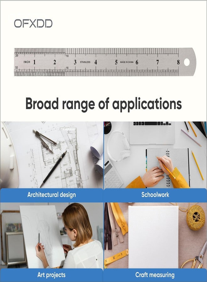 أوف إكس دي دي مسطرة مرنة من الفولاذ المقاوم للصدأ - 8 بوصات (20 سم) - عبوة من قطعتين - مسطرة مرنة من الفولاذ المقاوم للصدأ بالبوصات والسنتيمترات - مسطرة مرنة كلاسيكية مترية وقياسية - Image 5