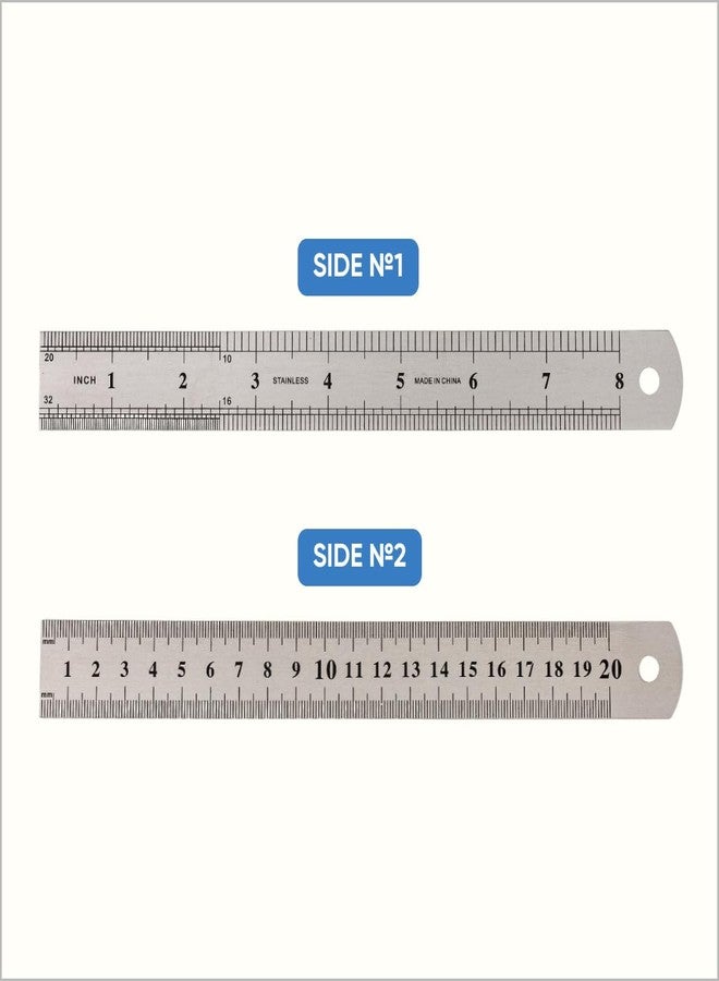 أوف إكس دي دي مسطرة مرنة من الفولاذ المقاوم للصدأ - 8 بوصات (20 سم) - عبوة من قطعتين - مسطرة مرنة من الفولاذ المقاوم للصدأ بالبوصات والسنتيمترات - مسطرة مرنة كلاسيكية مترية وقياسية - Image 2