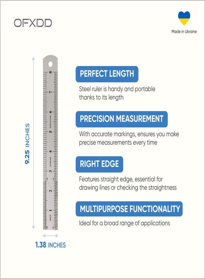 أوف إكس دي دي مسطرة مرنة من الفولاذ المقاوم للصدأ - 8 بوصات (20 سم) - عبوة من قطعتين - مسطرة مرنة من الفولاذ المقاوم للصدأ بالبوصات والسنتيمترات - مسطرة مرنة كلاسيكية مترية وقياسية - Image 3